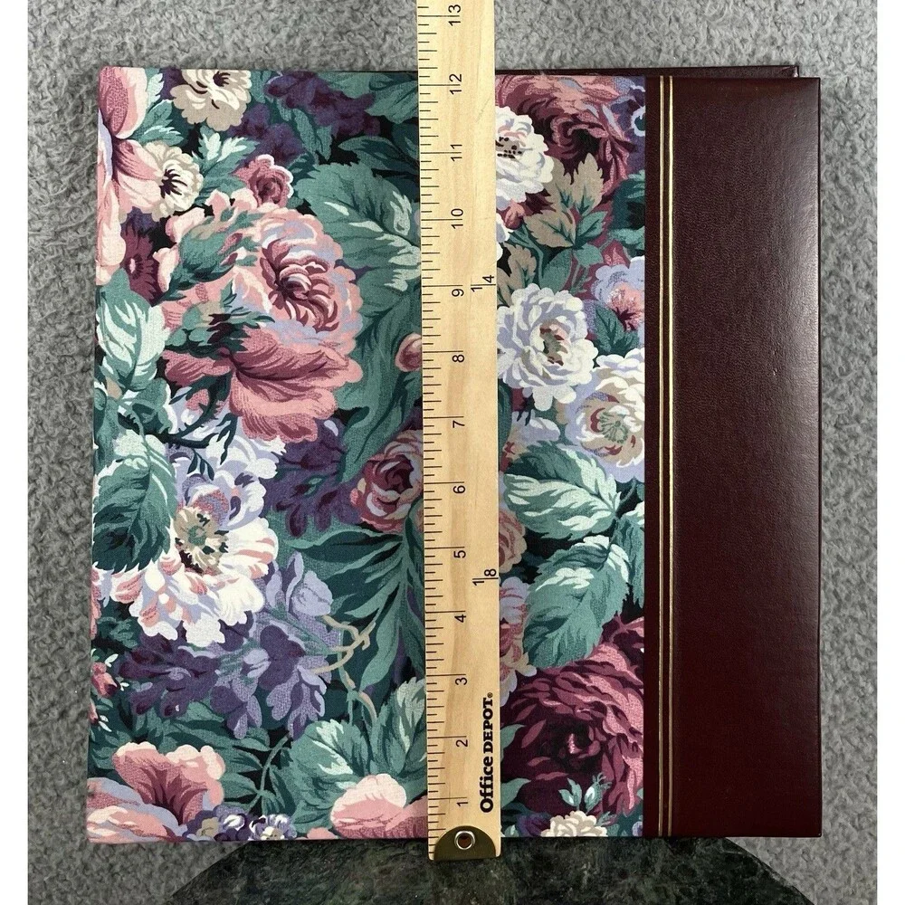 VTG 80s Floral & Faux Leather “Magnetic” Photo Album With 15 Double-Sided Pages